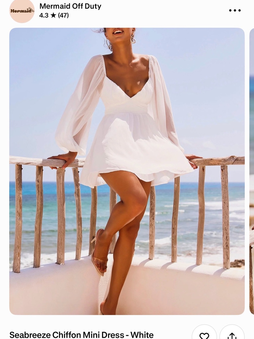 White Sheer Long-Sleeve Empire-Waist Chemise